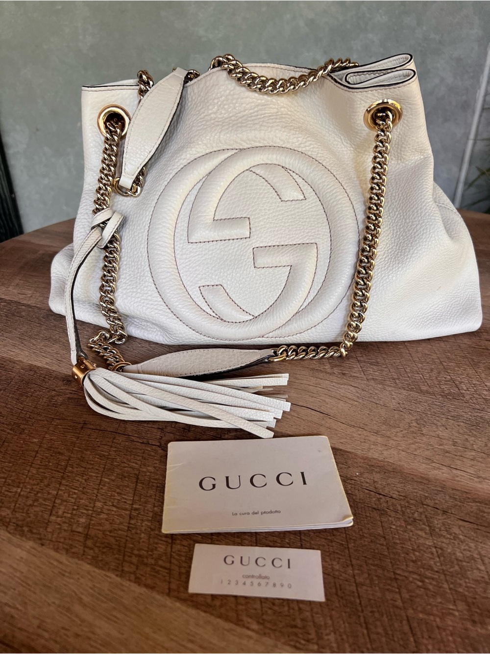 Gucci Ivory Medium Soho Leather Chain Tote Shoulder Bag 308982